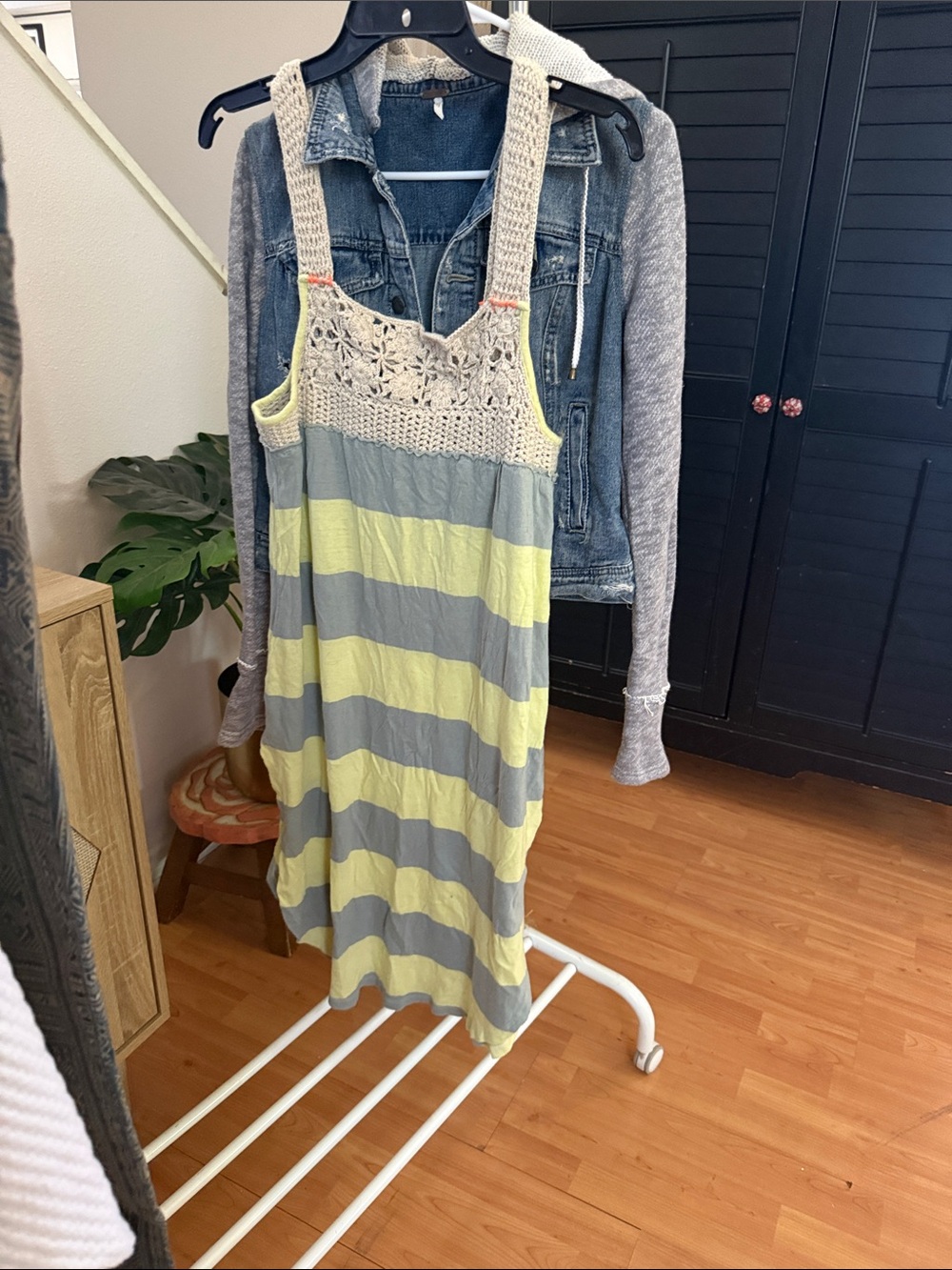 We The Free Striped Knit Midi Dress in Yellow and Gray